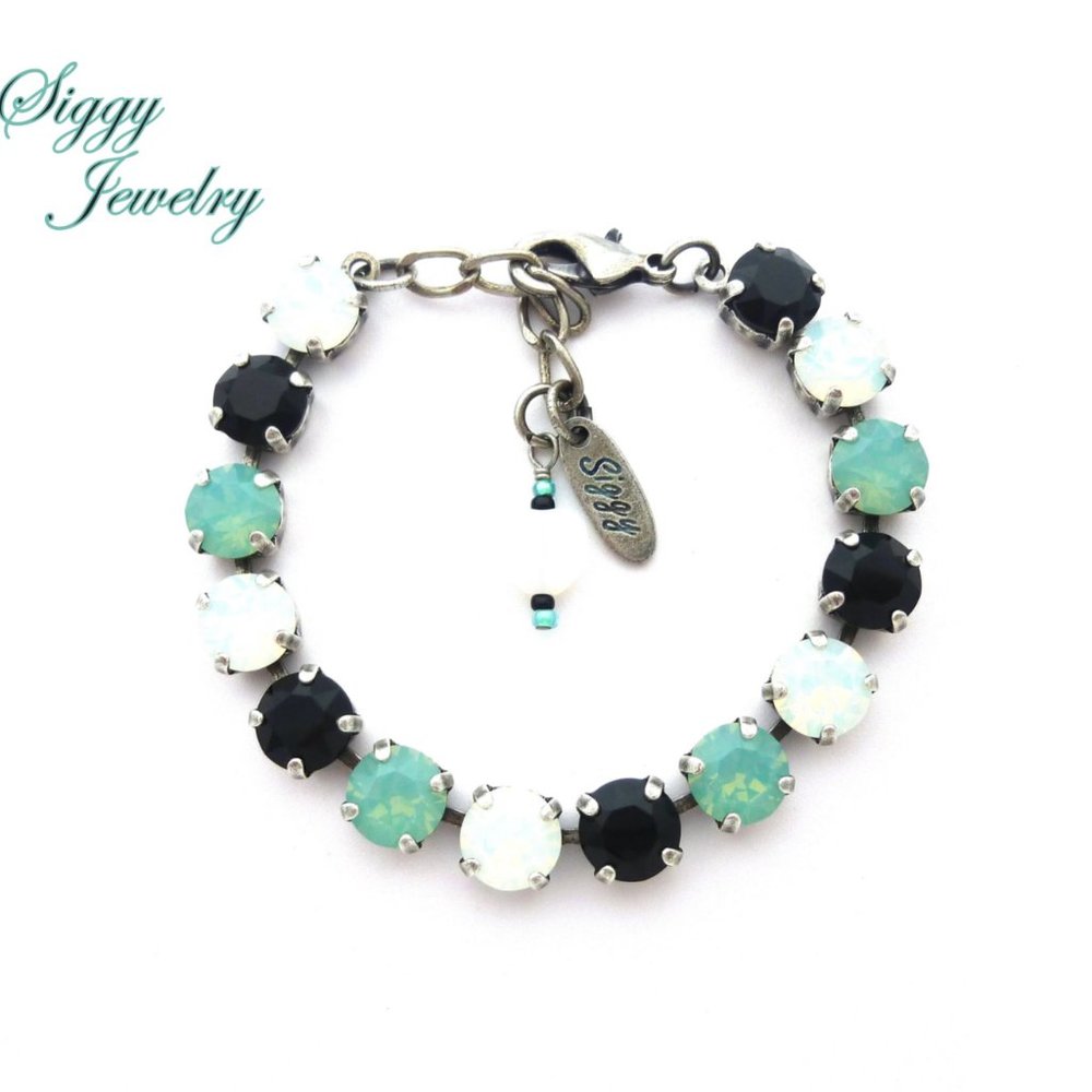 Austrian Crystal Himalaya Tennis Bracelet, White Opal, Pacific Opal, Jet